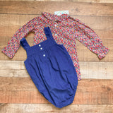 Grace and James Navy Corduroy Bubble with Red Floral Shirt NWT- Size 3T (sold as set)
