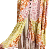 Olivaceous Burnt Orange/Purple/Lime Printed Drawstring Waist High/Low Dress- Size S