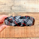 No Brand Black/White/Red Plaid Top Knot Headband
