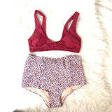 No Brand Maroon Tie Front Swim Top- Size S