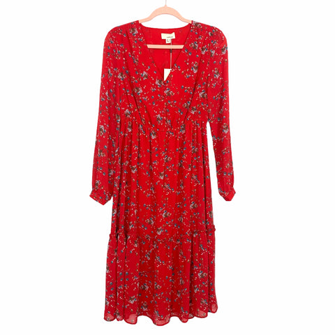 The Korner Red Floral Button Front Long Sleeve Dress NWT- Size S