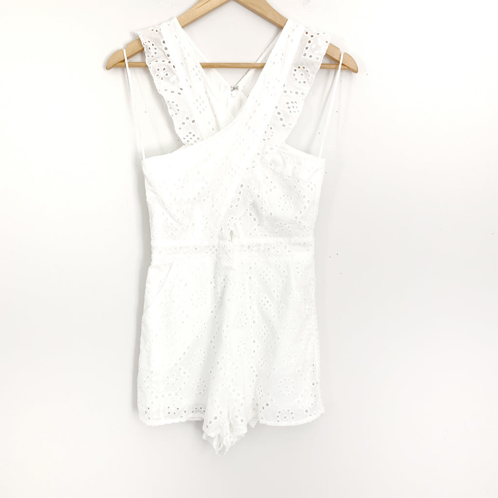 pink lily white romper Pink Lily White Eyelet Romper with CrissCross Front NWT- Size S – The Saved Collection