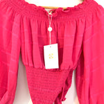 WAYF Bright Pink Off the Shoulder Smocked Waist Top with Belt NWT- Size XS