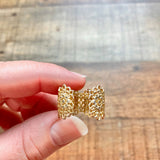 No Brand Gold Filigree with Inset Stones Adjustable Cuff Ring- Size 7/8