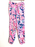 Lilly Pulitzer Pink Floral Piper Jogger Pants with Waist Tassel Tie and Gathered Ankle- Size XXS