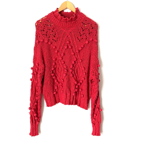 Lovers + Friends Red Open Knit Pom Pom Sweater- Size S (sold out online)