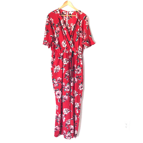 Charming Charlie Red Floral Jumpsuit- Size XL
