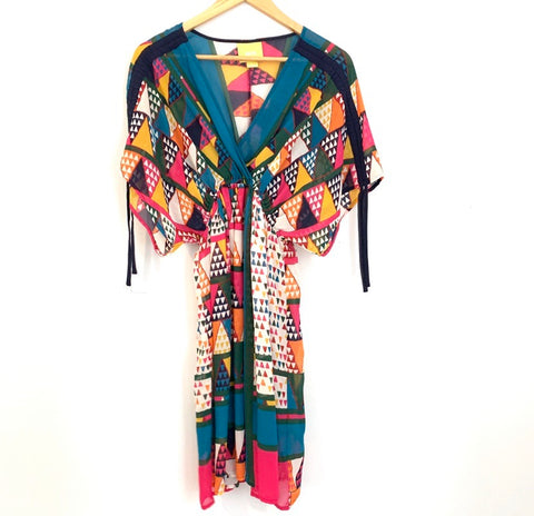 Maeve Colorful Kimono Style Geometric Dress- Size 0