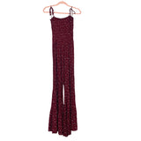 Storia Burgundy Floral Smocked Bodice Wide Leg Tie Strap Jumpsuit- Size S