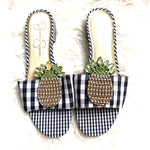 Jessica Simpson Gingham Pineapple Rhinestone Slides- Size 6.5