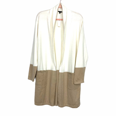 Talbots Ivory/Tan Shawl Collar Duster Cardigan NWT- Size L