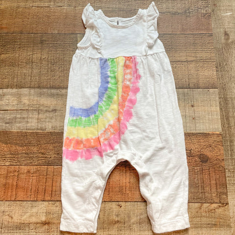 Baby Gap White Tie-Dye Rainbow Ruffle Jumpsuit- Size 6-12M