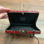 Moo Roo Red Leather Gem Hard Case Clutch with Silver Chain (see notes)