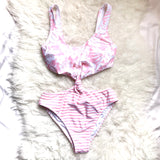 Abercrombie & Fitch Pink Floral/Striped Twist Front One Piece NWT- Size S