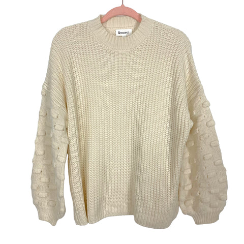 &Merci Cream with Embossed Detail Sleeves Sweater- Size S