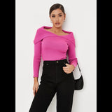 Missguided Pink Ribbed Knit Open Collar Long Sleeve Top NWT- Size 2/4