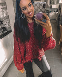 Pink Lily Burgundy Confetti Distressed Bottom Sweater- Size S