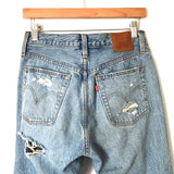 Levi 501 Light Wash Distressed Hidden Button Up Jeans- Size 26 (Inseam 26") see notes