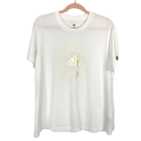 Adidas White with Gold Floral Wreath and Logo Tee- Size XL