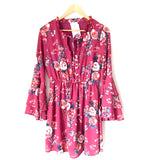Pink Lily Berry Floral Dress with Ruffle Bell Sleeves NWT- Size S