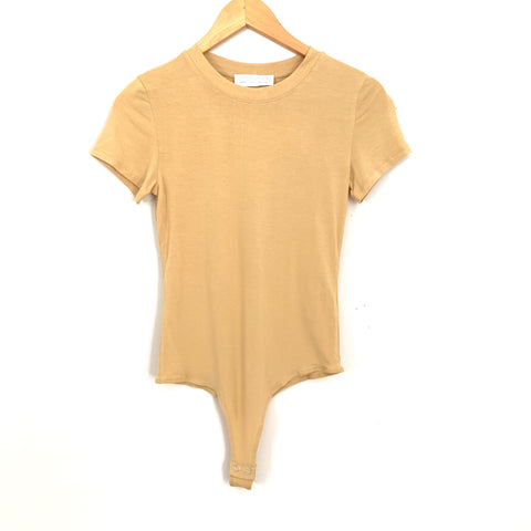 Excuse Me I Have To Go Be Awesome Tan Short Sleeve Thong Bodysuit- Size S