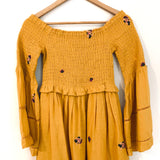 Free People Mustard Smocked Bell Sleeved Dress- Size XS