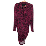 Michael Kors Berry Cheetah Print Ruched Sides with Tie Neckline Dress NWT- Size L