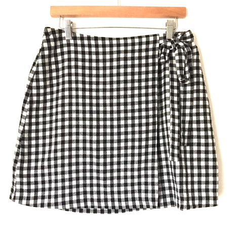 Fashion Union Black and White Gingham Faux Wrap Skirt- Size 12