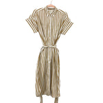 J Crew Relaxed Brown and White Striped Button Up Belted Dress- Size M (see notes)