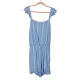 Amaryllis Blue Crush Ruffle Strap Rolled Hem with Tie Belt Linen Romper- Size 1X