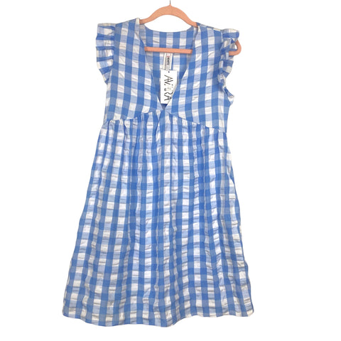 2Hearts Blue/White Checker Ruffle Sleeve Hope Dress NWT- Size S (sold out online)