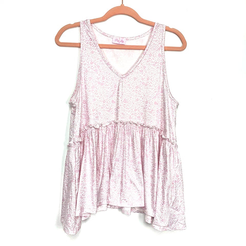 Pink Lily White/Blush Ditsy Floral Tank Top- Size S