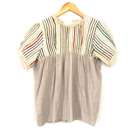 THML Colorful Striped Frayed Slit Sleeve Blouse - Size S