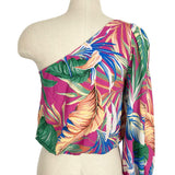 Pink Lily Pink Palm Print One Shoulder Top- Size S (we have matching shorts, sold out online)