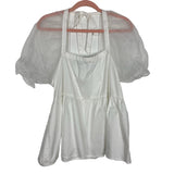 Pomander Place White Sheer Sleeve Tie Back Top- Size L