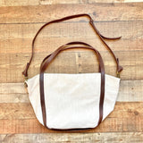 Madewell Large Cream Cotton-Linen Magnetic Closure Tote with Leather Straps (sold out online)