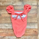 Pink Desert Peachberry Ribbed Puff Sleeve Tie Back Padded One Piece- Size XL (sold out online)