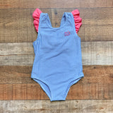 Prodoh Blue and White Striped/Pink Ruffle and Bow Seersucker One Piece- Size 3T
