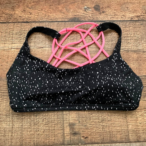 Lululemon Black Speckled Pink Straps Padded Sports Bra- Size 8
