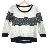 Eyeshadow Juniors Grey and Black Lace 3/4 Sleeve Top- Size S (see notes)