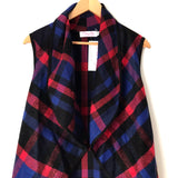 Pink Lily Red/Blue/Black Plaid Waterfall Vest NWT- Size S