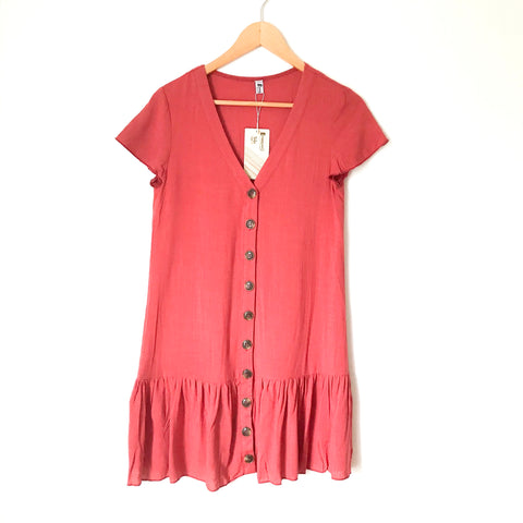 Everkaki Rust Button Up Drop Waist Dress NWT- Size S