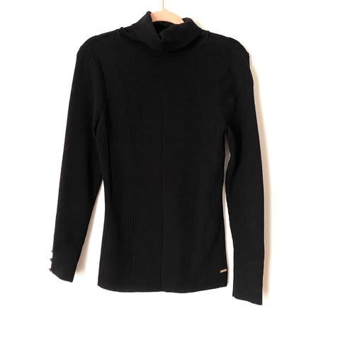 White House Black Market Ribbed Turtleneck with Gold Button Detail- Size L