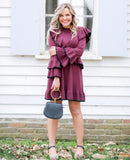 BP Long Sleeve Maroon Sweater Dress with Ruffle Details- Size XS