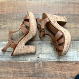 Anna Cognac Cork Slingback Heels- Size 9