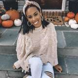 She + Sky Cream Cable Knit Sweater- One Size