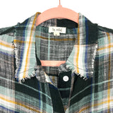 La Miel Black/Mustard/Slate Plaid Raw Hem Linen Button Up- Size S