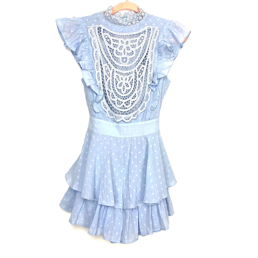 Indikah by Angel biba Blue Swiss Dot and Crochet Romper NWT- Size S – The Saved Collection