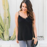 Greylin Black Pleated Lace Trim Cami- Size XS