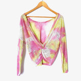 Blue Blush Twisted Back Open Knit Sweater- Size S